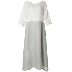 NWT New Vasna 3/4 Sleeve Relaxed Linen White/Grey Dress Size XL Made in Italy